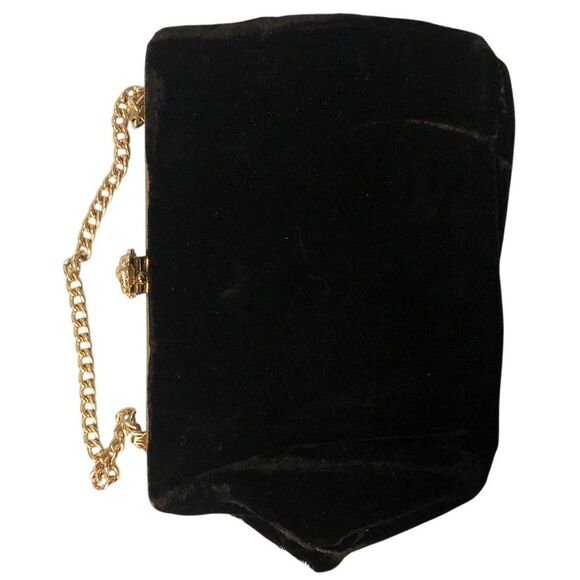 Vintage Black Velvet Shoulder Hand Bag Purse Gold Chain Formal - Picture 1 of 3
